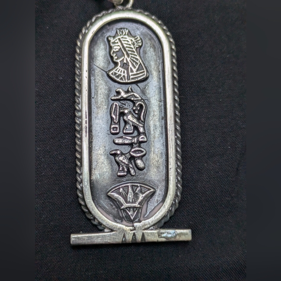 Oxidized Silver - Vintage Egyptian Hieroglyphics Pendant - Picture 2 of 5